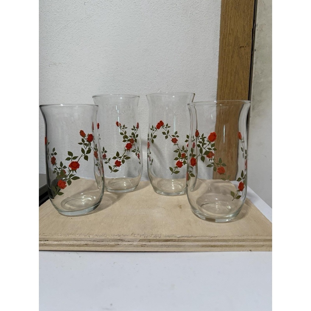 Anchor Hocking "Climbing Roses" flared drinking glasses 4 Total